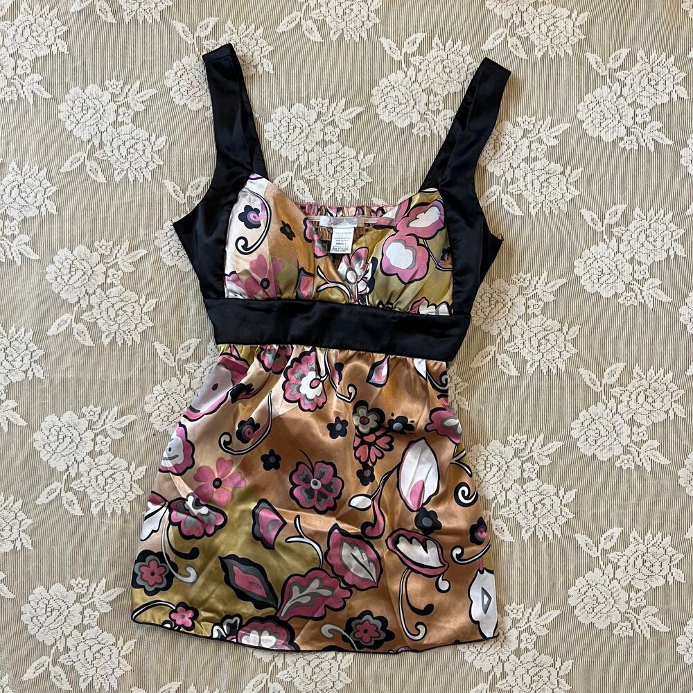 Y2K Charlotte Russe Floral Satin Babydoll Top Size Small
